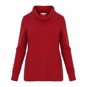 Crown & Ivy Red Cowl Neck Rib-Knit Pullover Sweater Womens Petite Medium PM